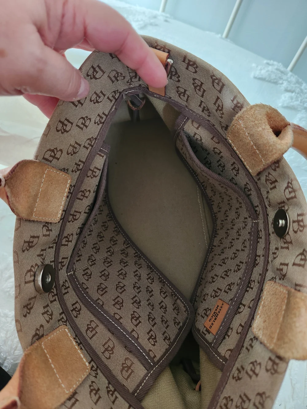 Dooney & Bourke Brown Canvas Tote with Leather Trim